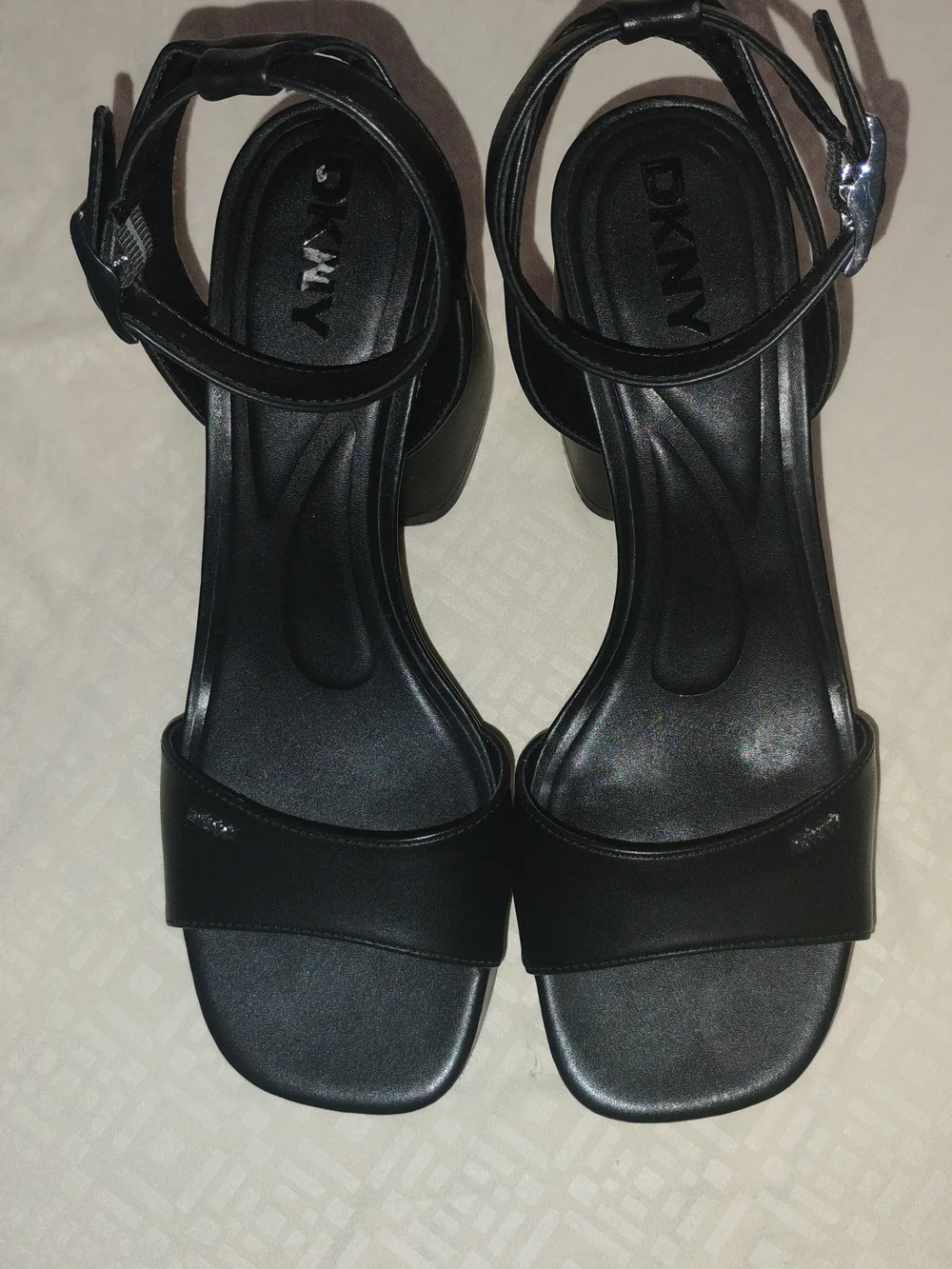 DKNY Black Ankle-Strap Block Heel Sandals